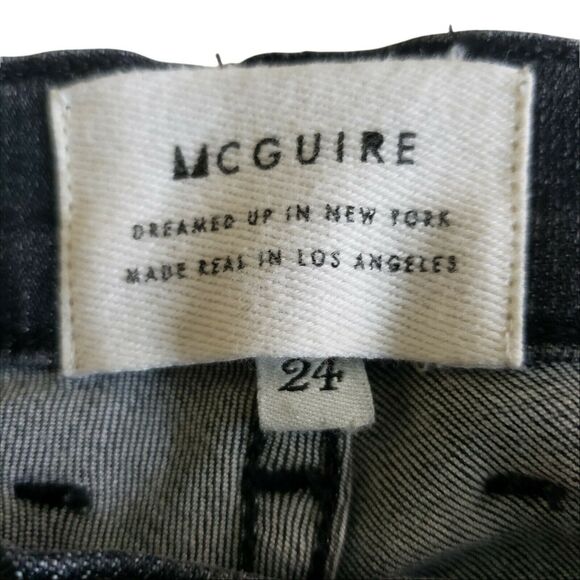 MCGUIRE Newton Crop Vintage skinny black distressed raw hem jeans Size 24 - Picture 6 of 8